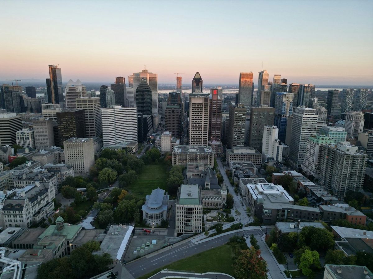 Downtown Montreal from above at sunset