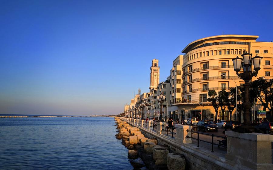 Bari: the Lungomare seafront in the evening sun.