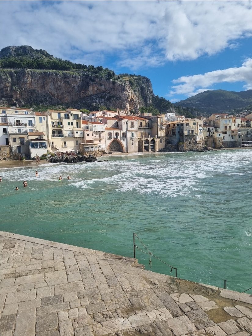 Cefalù’s old town by the sea, with the La Rocca cliff behind