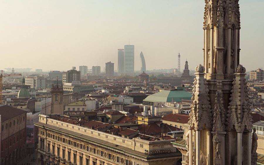 Milan: the rooftop terraces of the Duomo, Milan’s cathedral, among the marble spires.