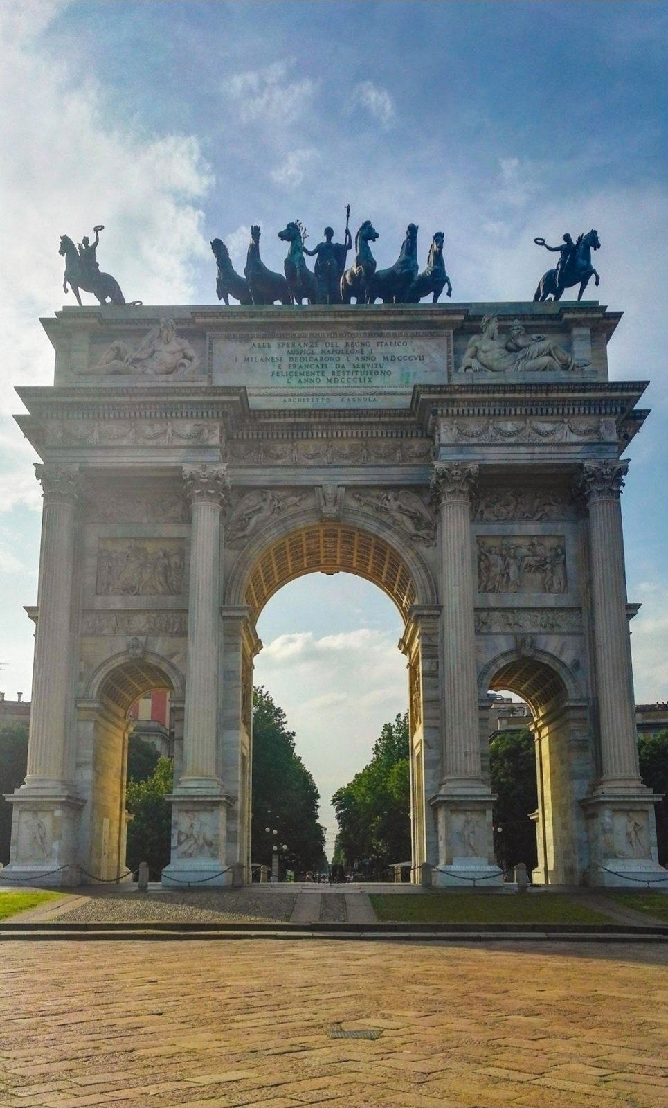 The Arco della Pace, the Arch of Peace, at the edge of Sempione Park
