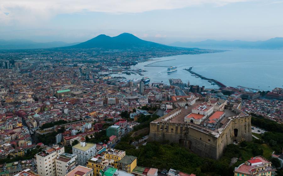 Naples: Castel Sant’Elmo on the Vomero hill, with the city, the port and Vesuvius behind.