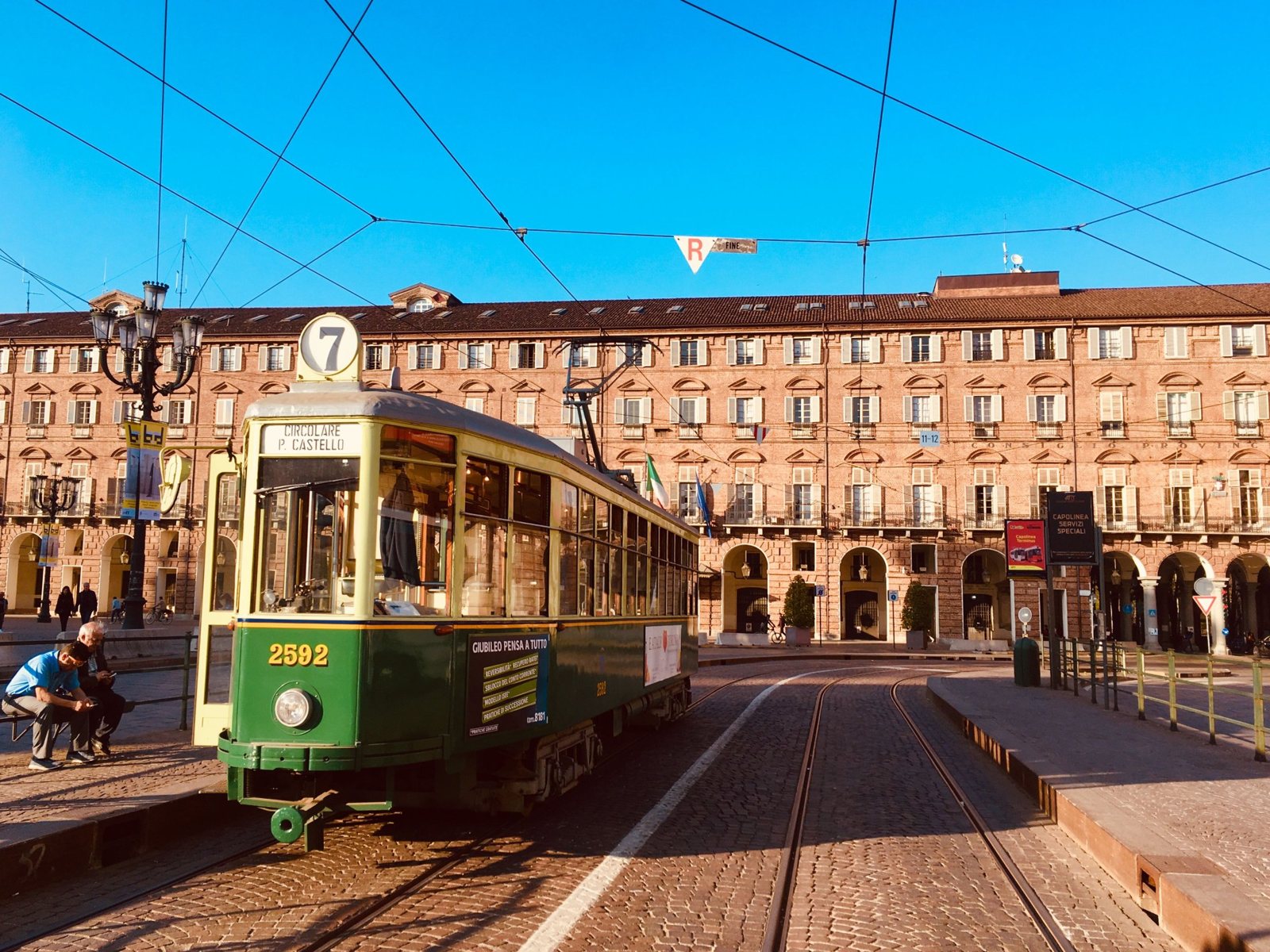 A historic tram near Piazza Castello