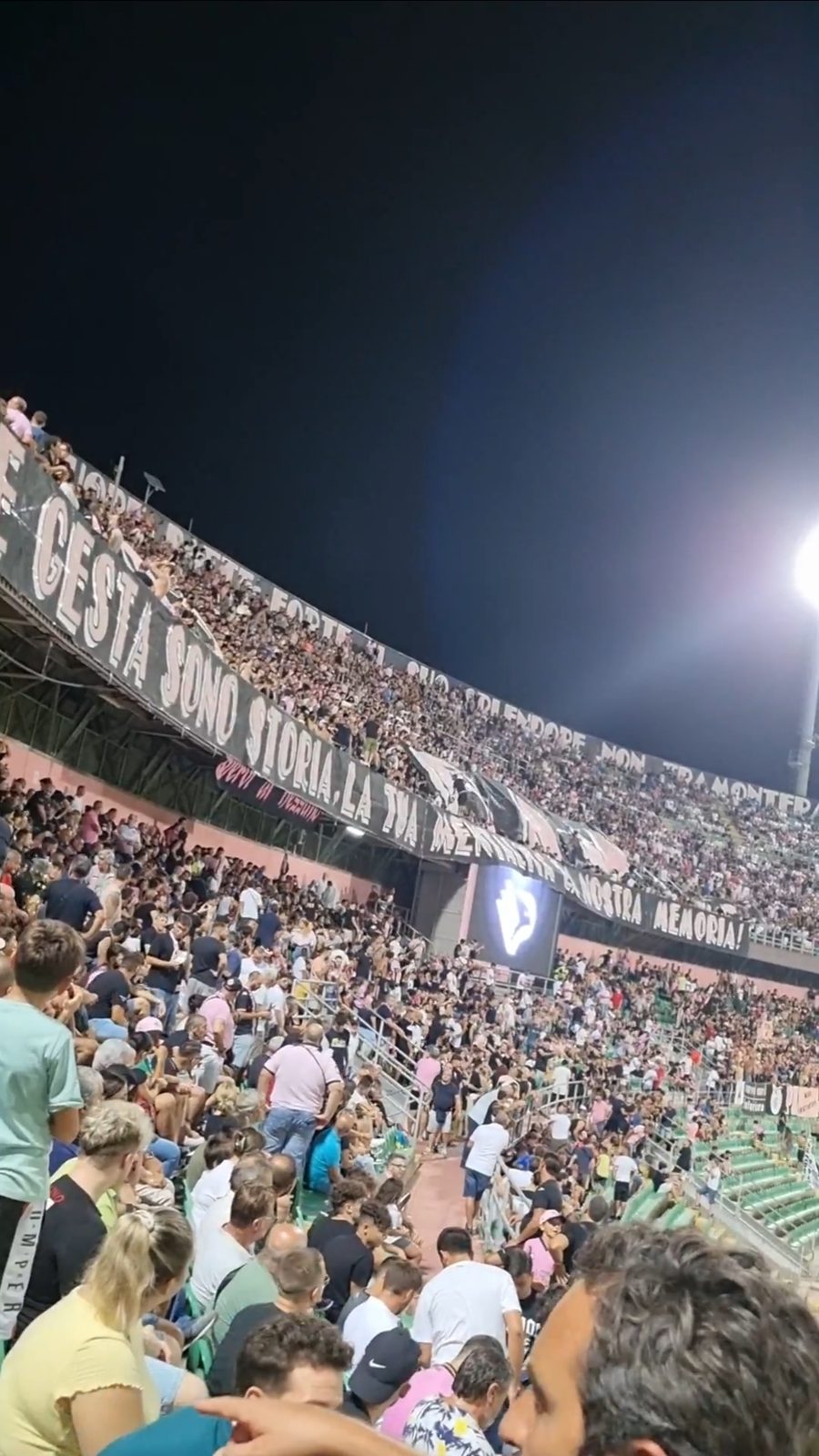 Palermo fans in the Curva Nord at the Stadio Renzo Barbera